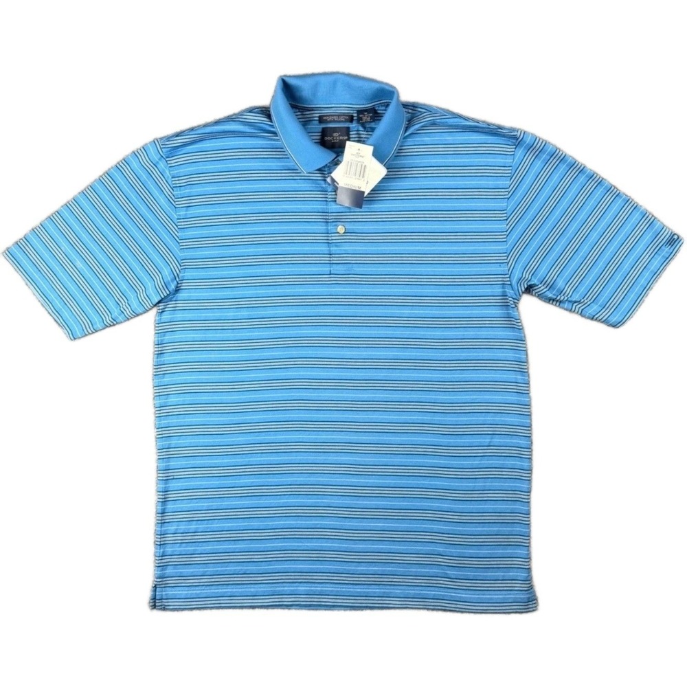 Dockers Golf Men's Size M Performance Polo Shirt Blue Striped Mercerized Cotton